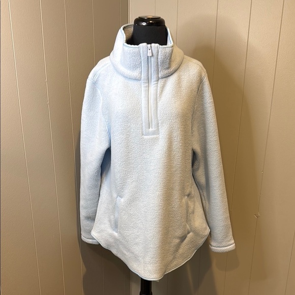 Dudley Stephens Women’s Large Light Blue Turtleneck Sweater Zip Up Pockets - Picture 1 of 5